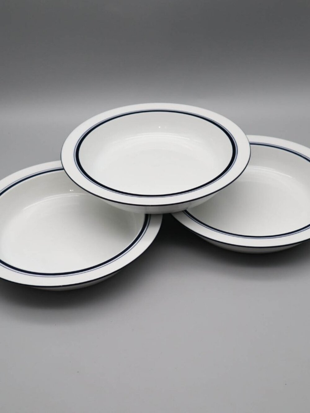 3 Dansk Bistro Christianshavn Blue Rimmed Soup Bowls 8" Portugal Coastal